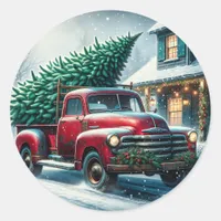 Vintage Truck with Christmas Tree Classic Round Sticker