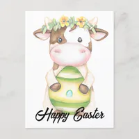 Adorable Watercolor Easter Cow Postcard