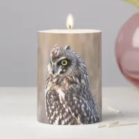 Portrait of a Short-Eared Owl in the Marsh Pillar Candle