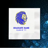 Yellow and Blue Lion Mascot Paper Party Napkins