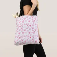 Watercolor Pink Hearts Valentine's Day  Tote Bag