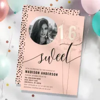 Peach Sparkler Sweet 16 Birthday Photo Foil Invitation