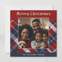 Tartan Custom Photo Festive Winter Merry Christmas Holiday Card