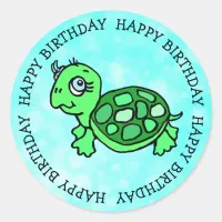 Happy Birthday Cute Tropical Turtle Classic Round Sticker