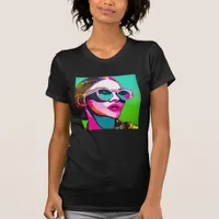 Colorful Hipster Lady in Sunglasses and Messy Bun T-Shirt