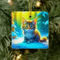 Cute Personalized Christmas Kitten  Ceramic Ornament