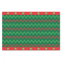 Christmas Red Green Stars And Zigzag Stripes Tissue Paper