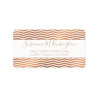 Modern Rose Gold Foil Chevron on White Address Label