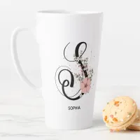 Script Letter S Alphabet Floral Monogram Flower Latte Mug