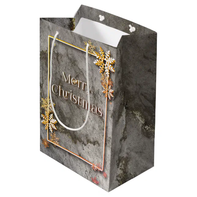 Merry Christmas with depth and snow crystals Medium Gift Bag