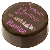 Season Greetings Pink on Brown Name Monogram | Chocolate Covered Oreo