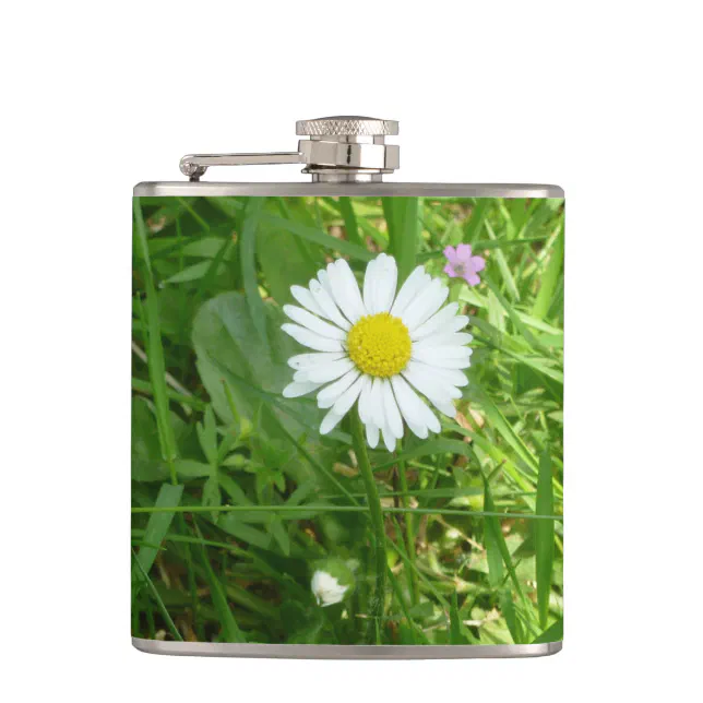 Pretty Little White and Yellow Miniature Daisy Hip Flask