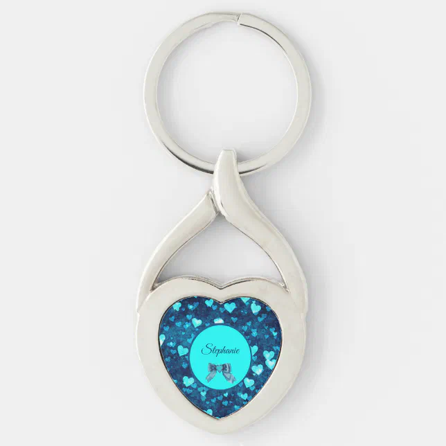 Vivid Blue Hearts Keychain