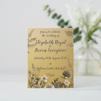 Gold Clear & Simple Light Floral Design Wedding Postcard