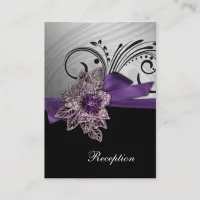 Purple FAUX ribbon vintage brooch Wedding Enclosure Card