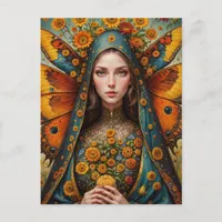 Butterfly Nun Holding Yellow Flower Postcard