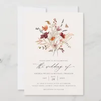 Elegant Boho Wildflower Fall Wedding Photo Invitation