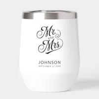 Wedding Anniversary Mr & Mrs Modern Elegant Script Thermal Wine Tumbler