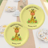 Cute funny baby giraffe for kids birthday  paper plates