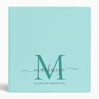 Modern Elegant Teal Aqua Blue Monogram 3 Ring Binder