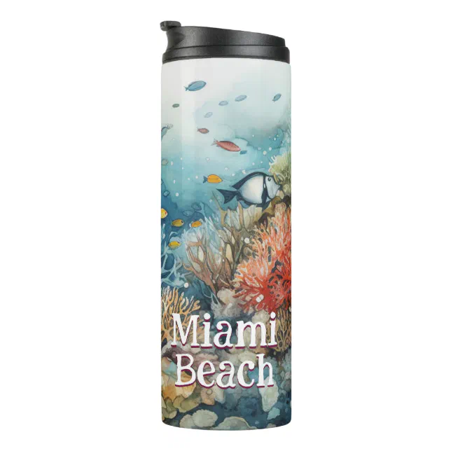 Miami Beach coral reef and fishes watercolor Thermal Tumbler