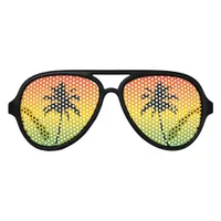 Tropical Jamaica Island Sunset and Palm Trees Aviator Sunglasses