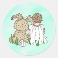 Sweet Baby Girl and Easter Bunny  Classic Round Sticker