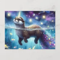 Adorable Otter Unicorn Watercolor Postcard