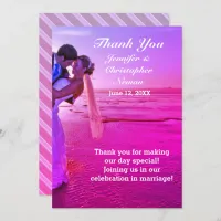 Bride & Groom Purple Sunset Beach Thank You Card