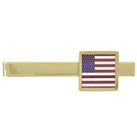 Modern Embossed American Flag Gold Finish Tie Bar