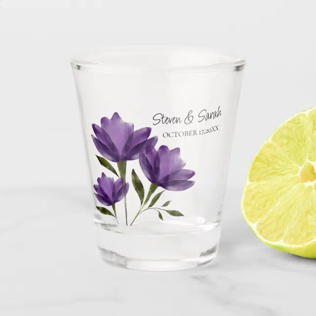Simple Purple white botanical floral modern Shot Glass