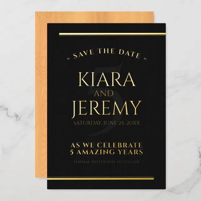 5th Wood Wedding Anniversary Save the Date Foil Invitation