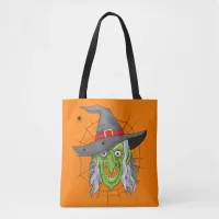 Trick or Treat Witch and Spiders Double-Sided Tote Bag