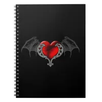 Goth Heart with Bat Wings Spiral Notebook