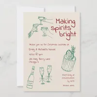 Fun & Modern Hand Drawn Green & Cream Xmas Party Invitation