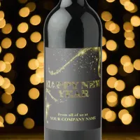 Luxurious Sparkly Gold Black Corporate New Year Wine Label