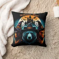 Halloween bears wearing spooky hats at night throw pillow