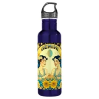 Vintage Horoscope Sign Gemini Twins Celestial Stainless Steel Water Bottle