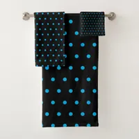 Black and Blue Polka Dot Bath Towel Set