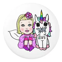 Pink Fairy and Unicorns with Star Dust Wand Ceramic Knob