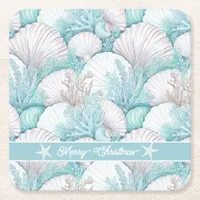 Coastal Seashell & Coral Pattern#3 ID1009 Square Paper Coaster