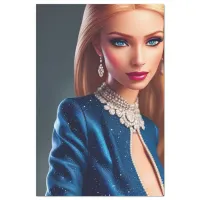 Beautiful Blonde Fashion Doll in Blue Dress Tissue Paper