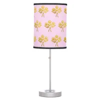 Pretty Pink Faux Gold Rose Flowers Patterned Table Lamp