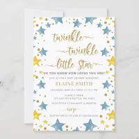 Twinkle little Star Gold Blue Boy Baby Shower  Invitation