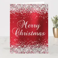 Silver Glitter Red Foil Big Merry Christmas Card