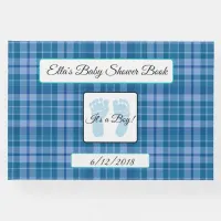 Personalized Blue Plaid Stripes Baby Shower Book