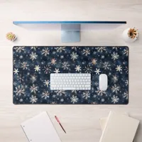 Simple Dark Blue with Snowflakes  Desk Mat