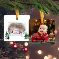 Baby's First Christmas Rustic Trees Photo Ceramic Ornament