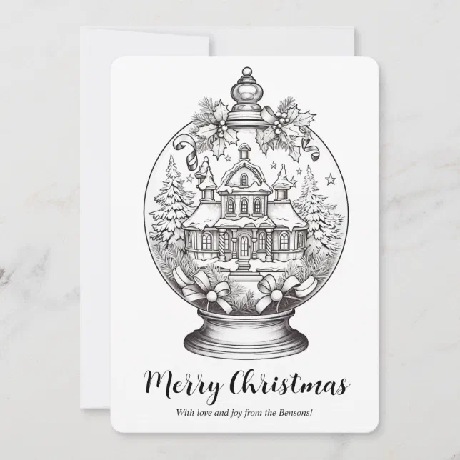 Winter Landscape Snow Globe Christmas Art Coloring Holiday Card