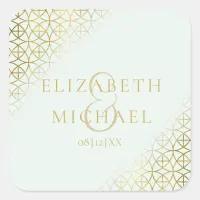 Geometric Wedding Party Supplies Gold/Mint ID477 Square Sticker